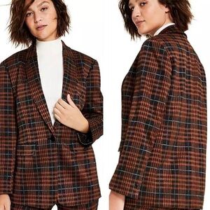 Bar III Women’s plaid blazer jacket Preppy Dark academia Size XXL Brown Neutral